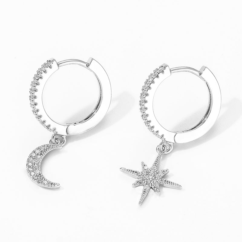Star & Moon Asymmetric Earrings close-up detail