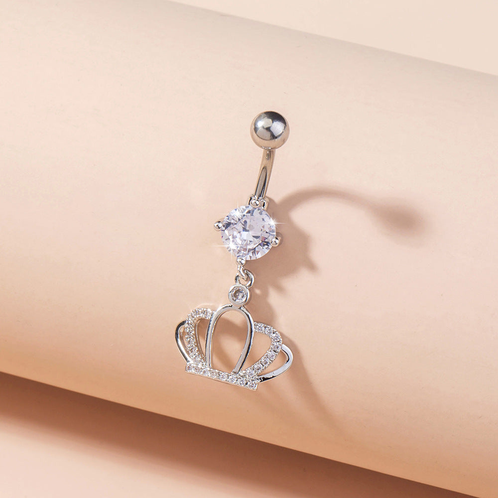 Crown Crystal Belly Button Ring close-up detail