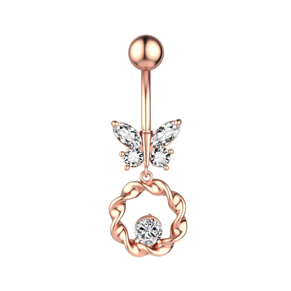 Butterfly Crystal Dangle Belly Ring close-up detail