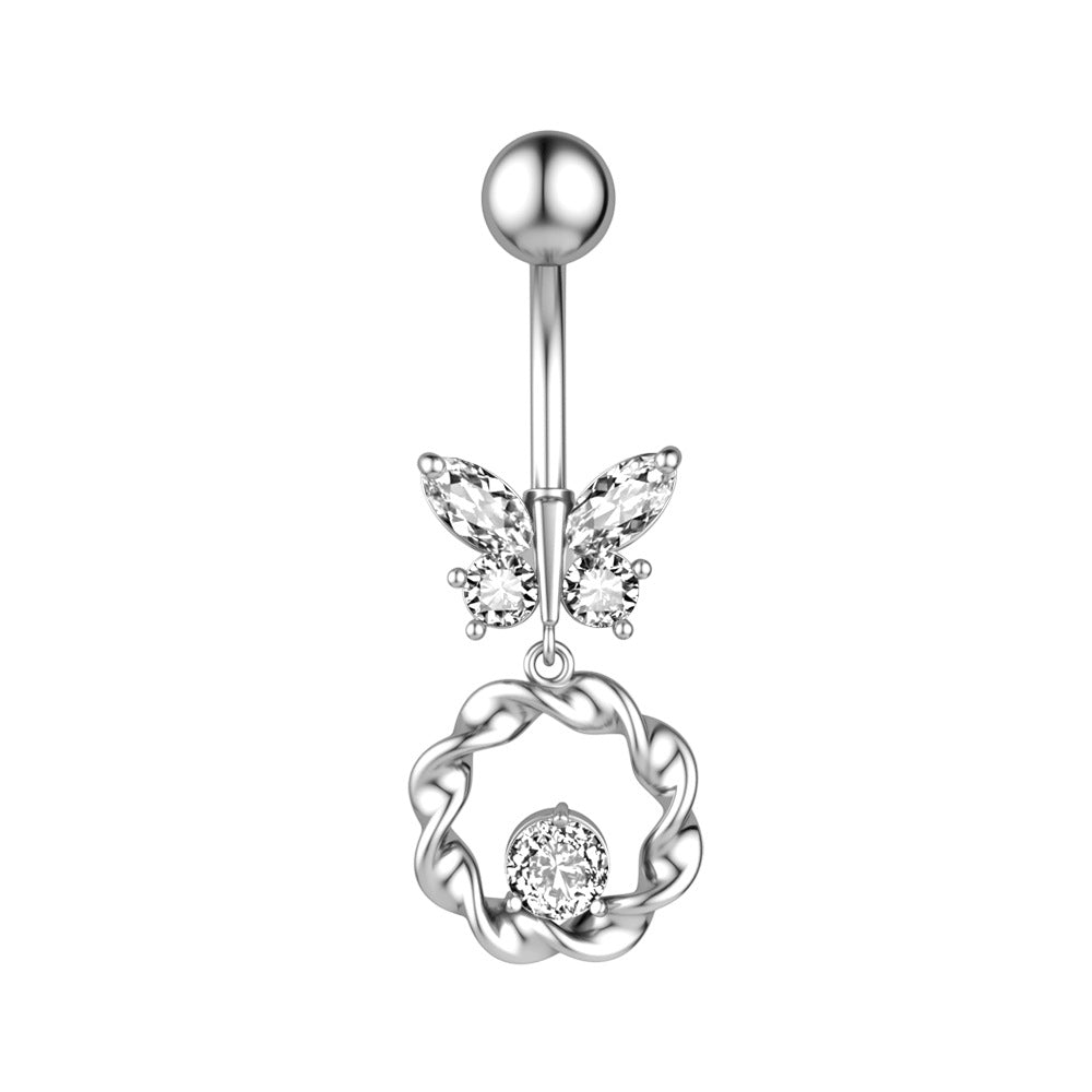 Butterfly Crystal Dangle Belly Ring from different angle