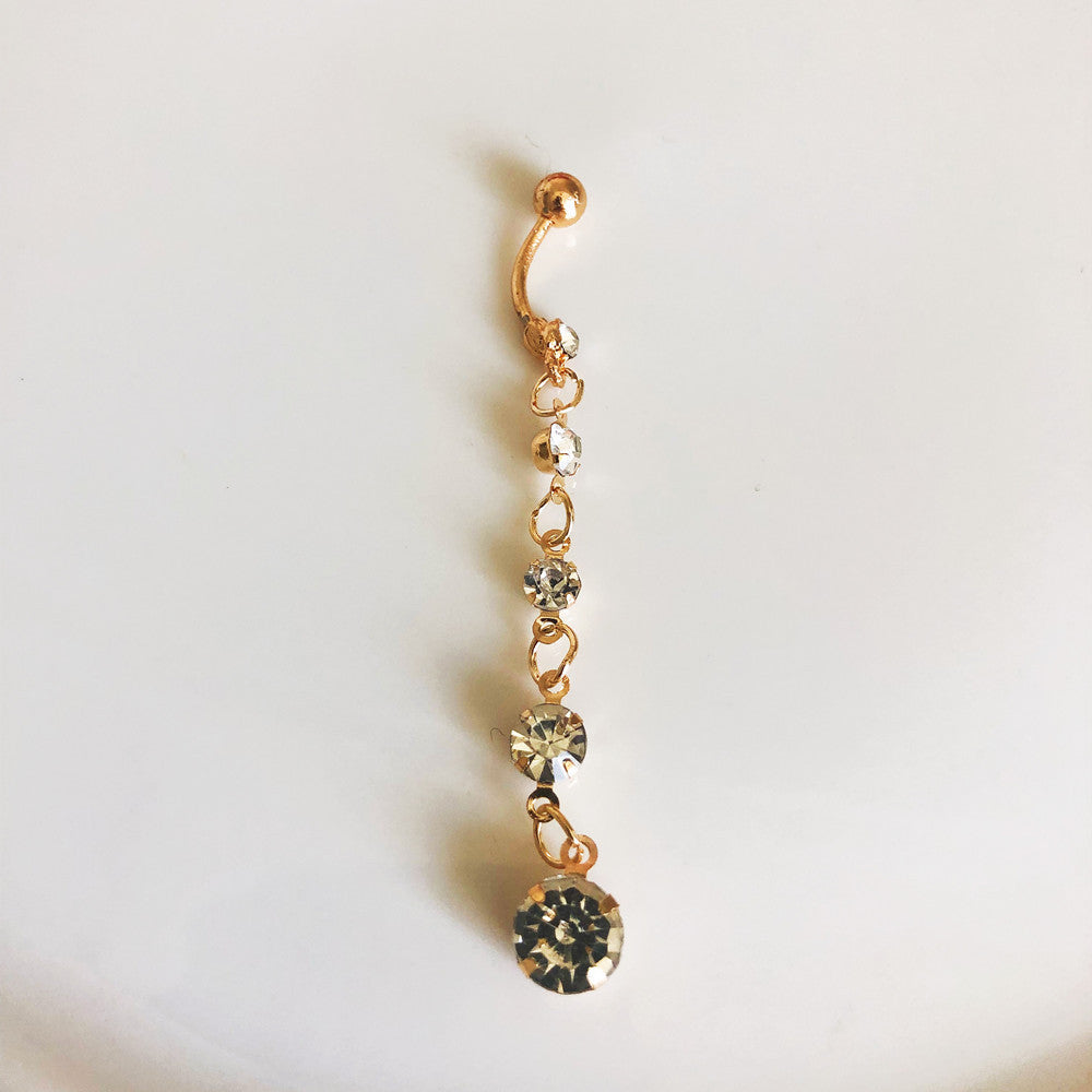 Gold Crystal Chain Belly Button Ring from different angle