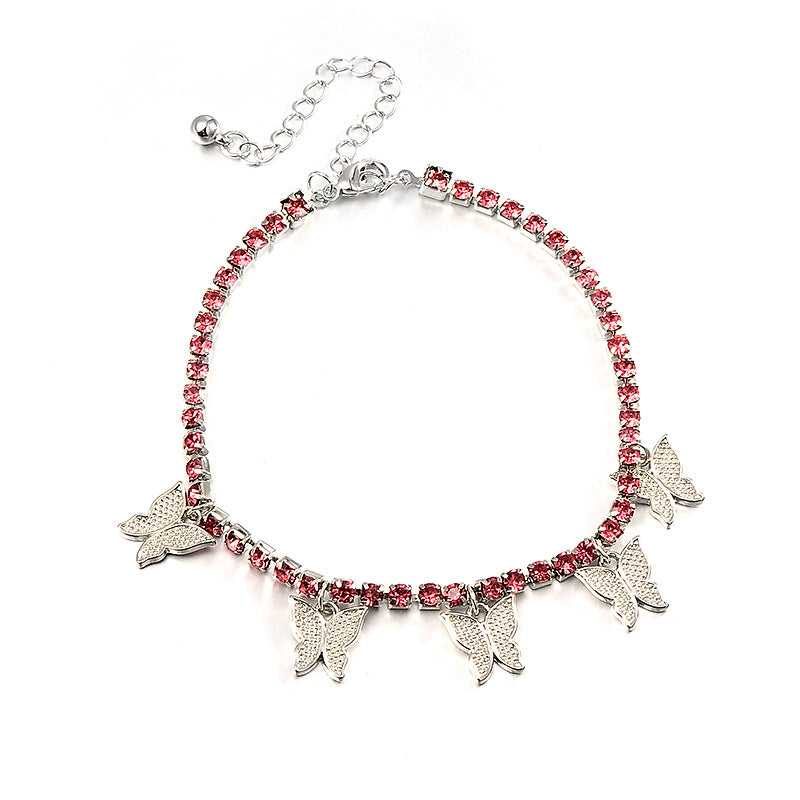 Rhinestone Butterfly Cuban Link Anklet from different angle