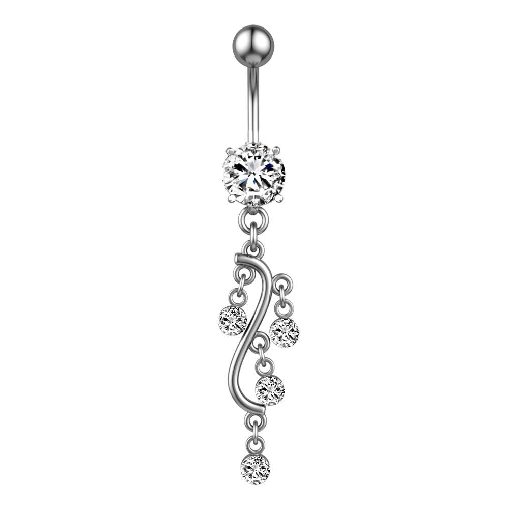 S-Curve Crystal Belly Button Ring from different angle