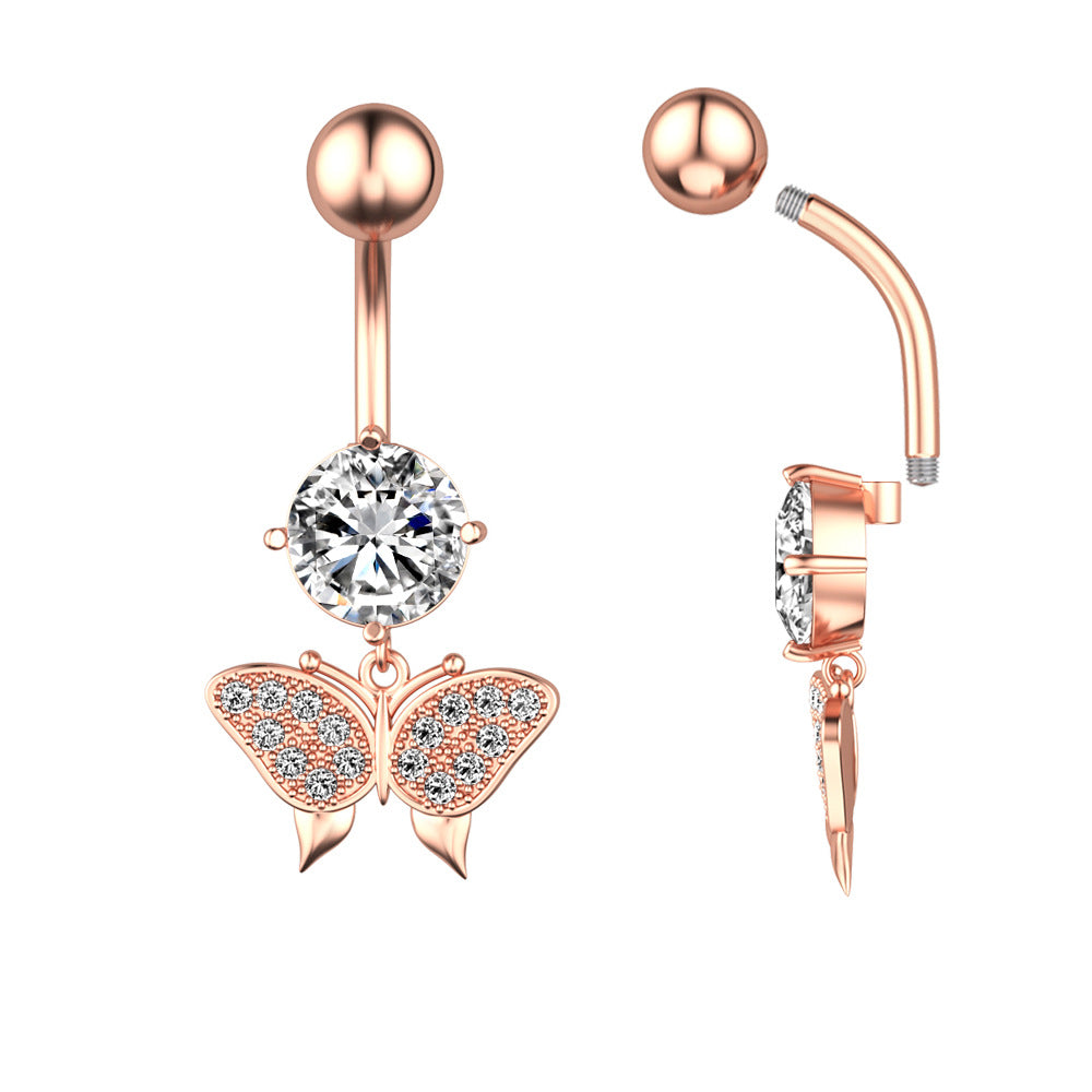 Butterfly Charm Belly Button Ring from different angle