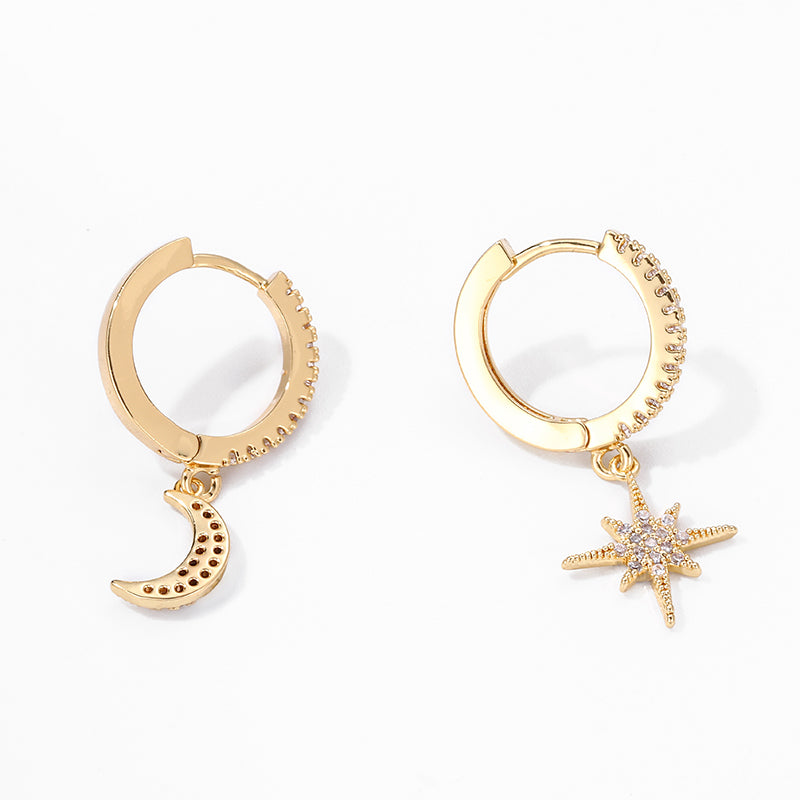 Star & Moon Asymmetric Earrings from different angle