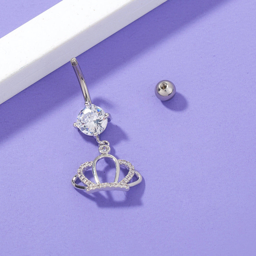 Crown Crystal Belly Button Ring from different angle