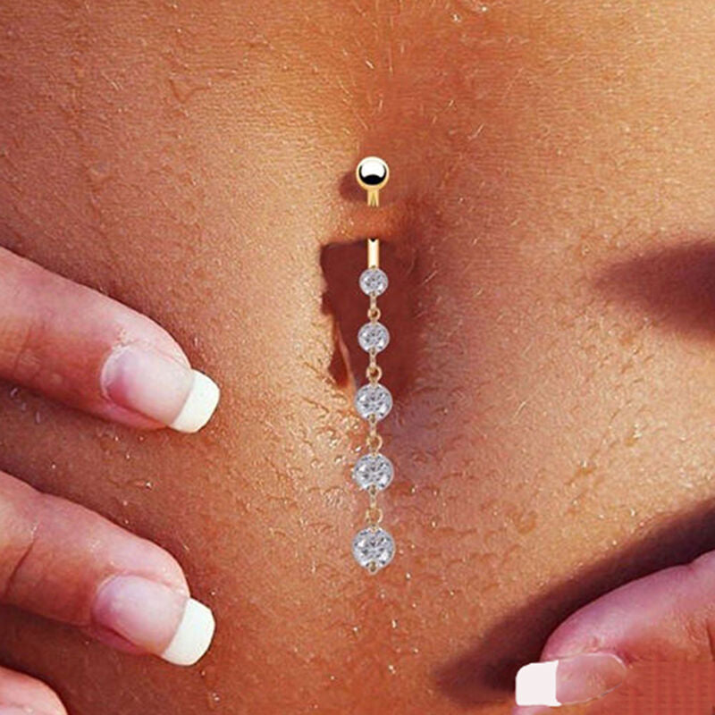 Gold Crystal Chain Belly Button Ring lifestyle shot
