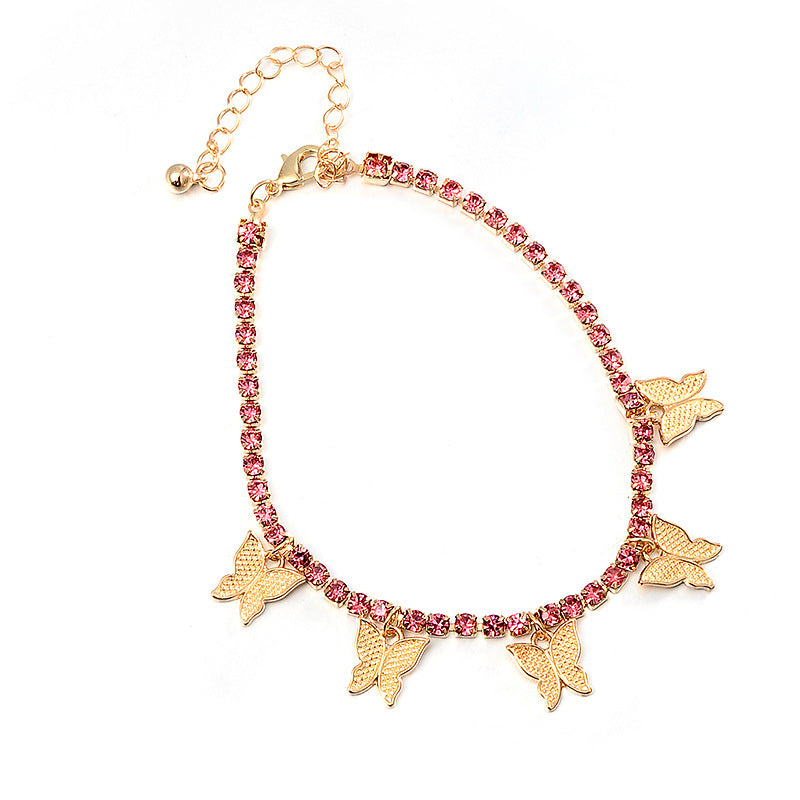 Rhinestone Butterfly Cuban Link Anklet lifestyle shot