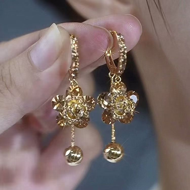 Rose Crystal Drop Earrings — Romantic Floral Earrings