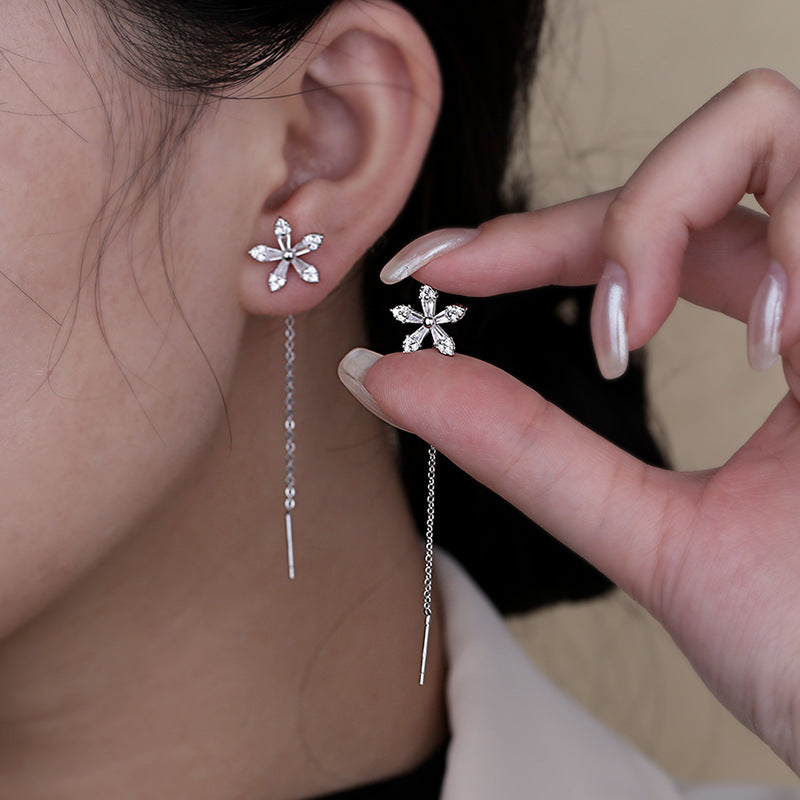 Crystal Flower Long Earrings — Botanical Statement Drops