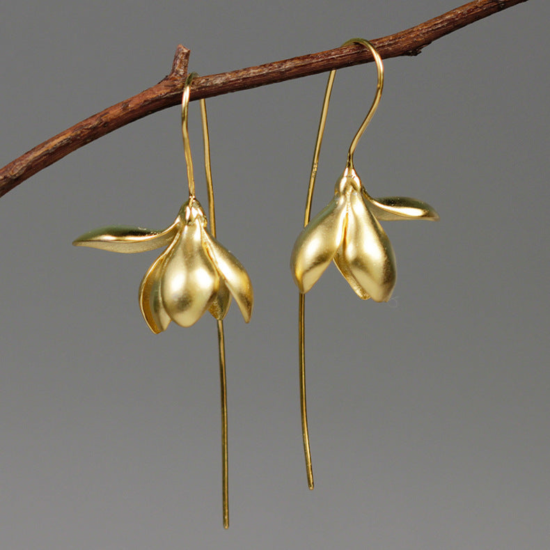 Magnolia Flower Drop Earrings — Elegant Floral Dangles