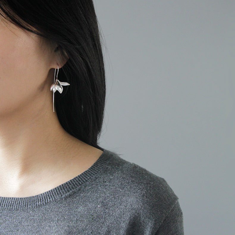 Magnolia Flower Drop Earrings close-up detail