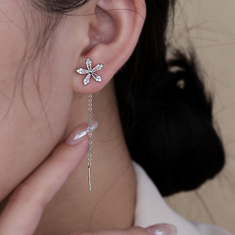 Crystal Flower Long Earrings close-up detail