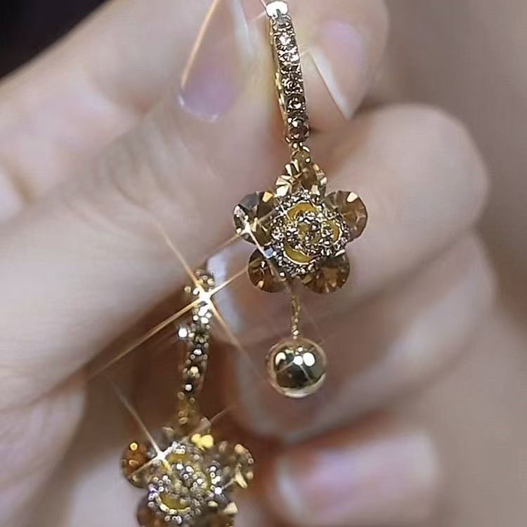 Rose Crystal Drop Earrings close-up detail