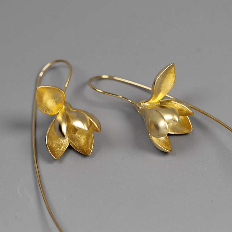 Magnolia Flower Drop Earrings from different angle