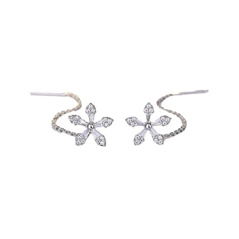Crystal Flower Long Earrings from different angle