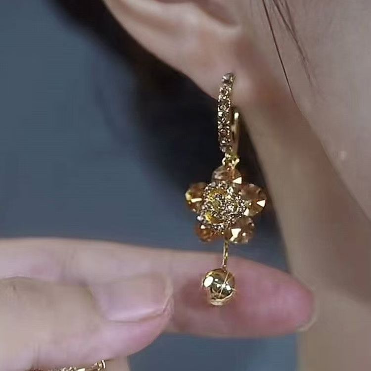 Rose Crystal Drop Earrings from different angle