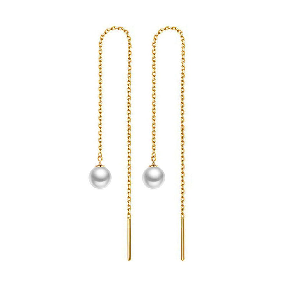 Pearl Tassel Thread Earrings from different angle