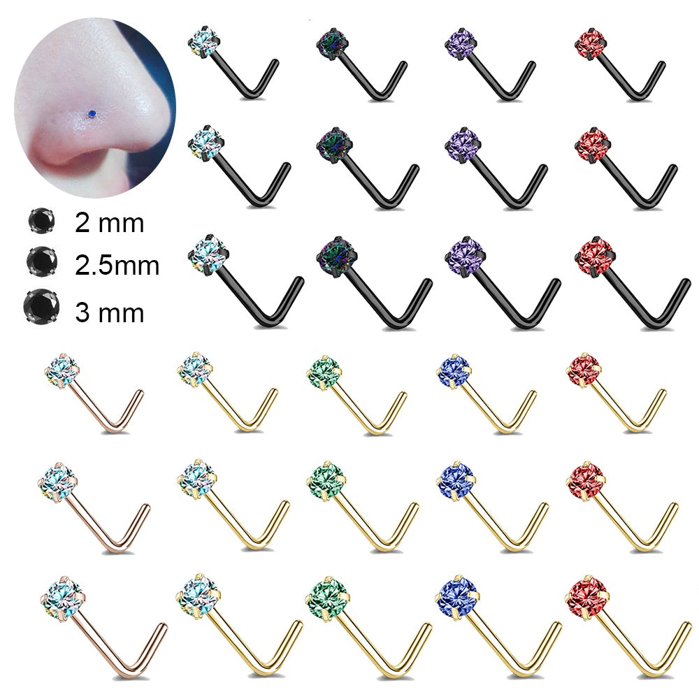 zircon crystal l-shape nose stud